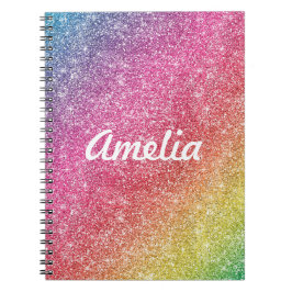 Girl Rainbow Glitzer Monogram Name Notebook Notizblock