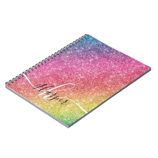 Girl Rainbow Glitzer Monogram Name Notebook Notizblock (Linke Seite)