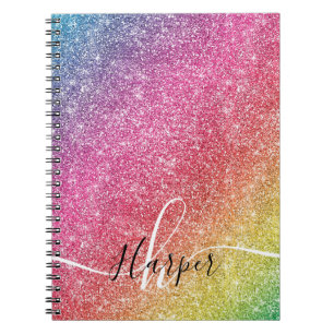 Girl Rainbow Glitzer Monogram Name Notebook Notizblock