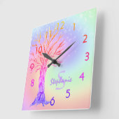 Girl Rainbow Glitzern Monogram Name Square Wall  Quadratische Wanduhr (Winkel)