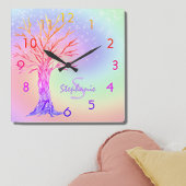 Girl Rainbow Glitzern Monogram Name Square Wall Quadratische Wanduhr