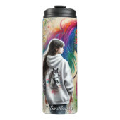 Girl Rainbow Horse Butterfly Meadow Magic Thermosbecher (Vorderseite)