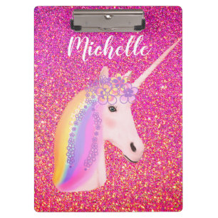 Girl Rainbow Unicorn Rosa Glitzer Personalisiert Klemmbrett
