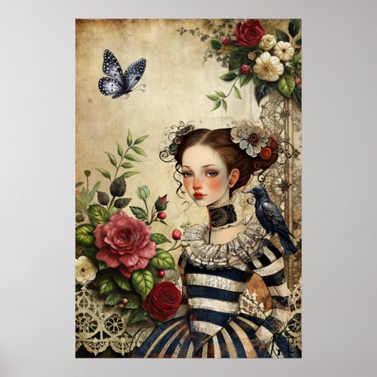 Girl & Raven im Rose Garden Poster (Vorne)