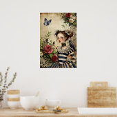 Girl & Raven im Rose Garden Poster (Küche)