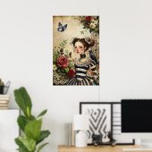 Girl & Raven im Rose Garden Poster (Heimbüro)
