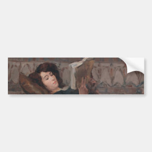 Girl Reading a Book (Reclining on a Divan) Autoaufkleber