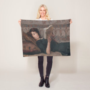 Girl Reading a Book (Reclining on a Divan) Fleecedecke