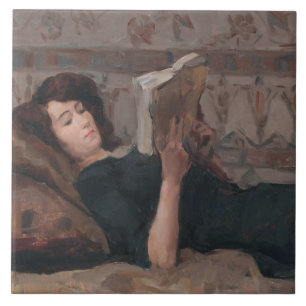 Girl Reading a Book (Reclining on a Divan) Fliese