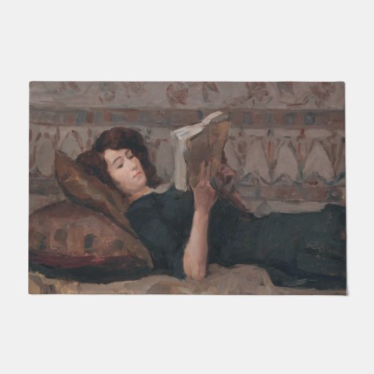 Girl Reading a Book (Reclining on a Divan) Fußmatte (Vorderseite)