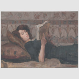 Girl Reading a Book (Reclining on a Divan) Seidenpapier