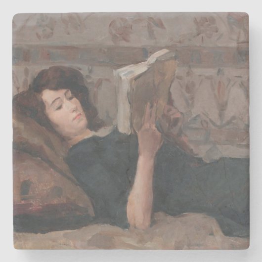 Girl Reading a Book (Reclining on a Divan) Steinuntersetzer (Vorderseite)