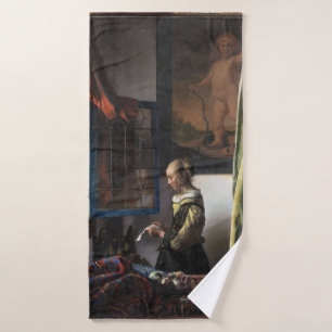 Girl Reading a Letter at a Open Window, Vermeer Badehandtuch