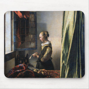 Girl Reading a Letter at a Open Window, Vermeer Mousepad