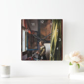 Girl Reading a Letter at a Open Window, Vermeer Quadratische Wanduhr (Zuhause)