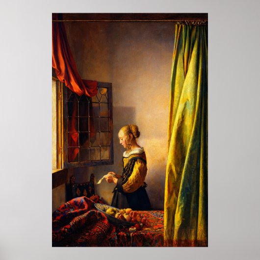 Girl Reading a Letter at an Open Window by Vermeer Poster (Vorne)