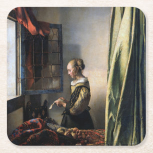 Girl Reading a Letter at Window, Vermeer Rechteckiger Pappuntersetzer
