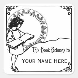 Girl Reading Art Nouveau Buchzeichen Quadratischer Aufkleber