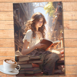 Girl Reading Books 3 Decoupage Paper Seidenpapier