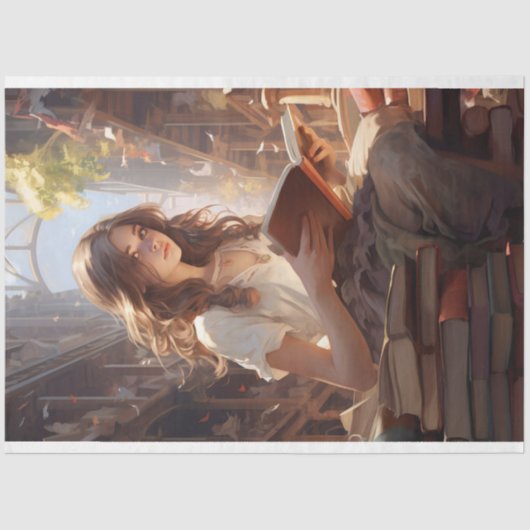 Girl Reading Books 3 Decoupage Paper Seidenpapier (Vorderseite)