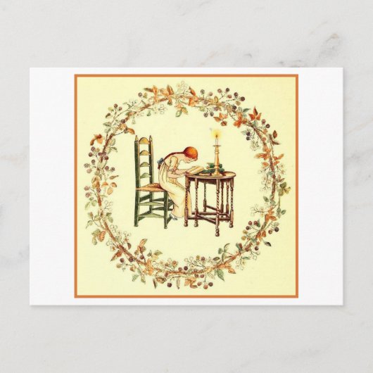 Girl Reading by Candlelight Postcard Postkarte (Vorderseite)