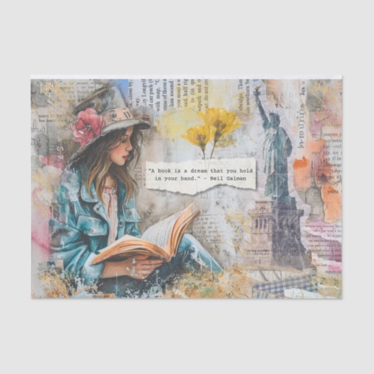 Girl Reading Collage Style Decoupage Paper Seidenpapier (Vorderseite)