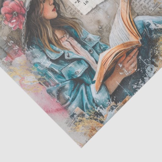Girl Reading Collage Style Decoupage Paper Seidenpapier (Ausschnitt)