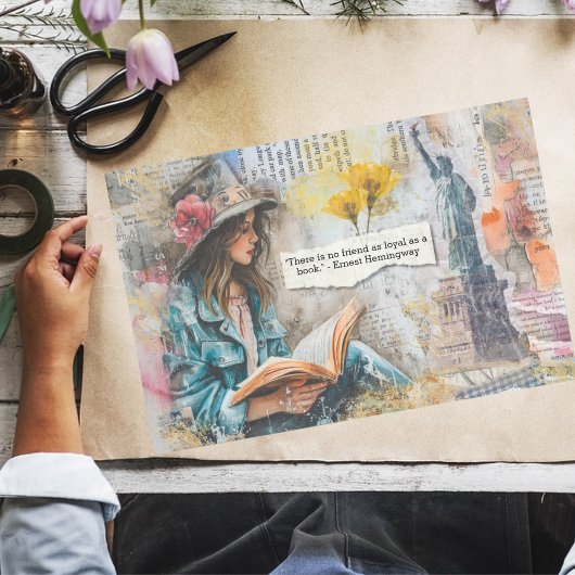 Girl Reading Collage Style Decoupage Paper Seidenpapier