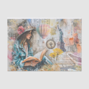 Girl Reading Collage Style Decoupage Paper Seidenpapier