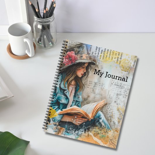 Girl Reading Collage Style Notizblock