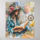 Girl Reading Collage Style Poster (Vorne)