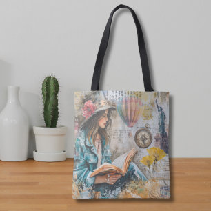 Girl Reading Collage Style Tasche