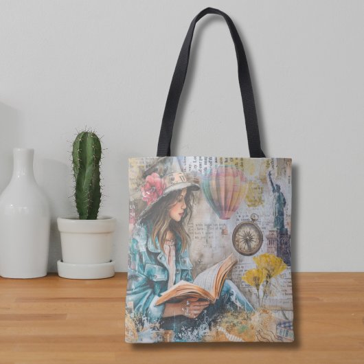 Girl Reading Collage Style Tasche