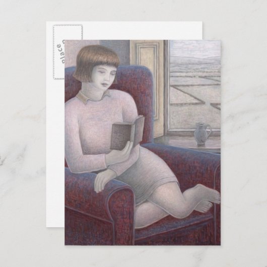 Girl Reading im Sessel 2009 Postkarte (Vorne/Hinten)
