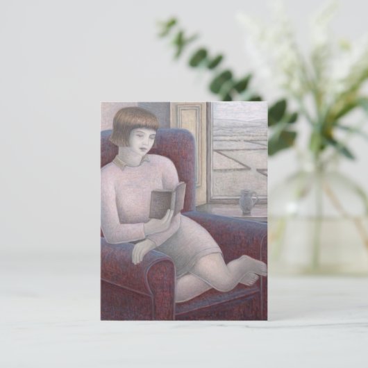 Girl Reading im Sessel 2009 Postkarte (Stehend Vorderseite)