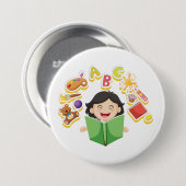 Girl Reading Learning ABC Letters and Toys Button (Vorne & Hinten)