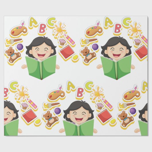 Girl Reading Learning ABC Letters and Toys Geschenkpapier (Flach)