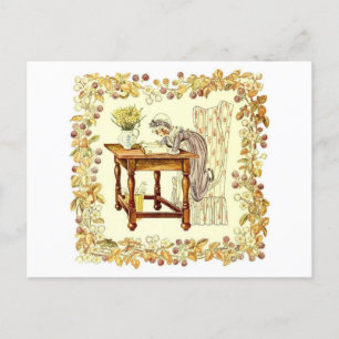 Girl Reading mit Daffodien Postkarte