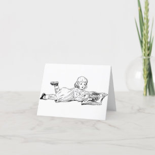 Girl Reading on Floor Dankeskarte