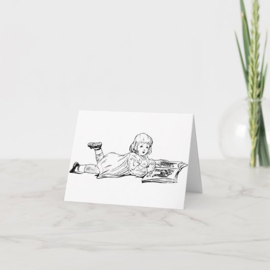 Girl Reading on Floor Dankeskarte (Vorderseite)