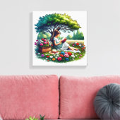 Girl Reading unter einem Baum umgeben von Blume Leinwanddruck (Insitu (Wohnzimmer))