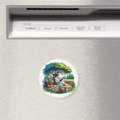 Girl Reading unter einem Baum umgeben von Blume Magnet (In Situ (Geschirrspüler))