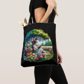 Girl Reading unter einem Baum umgeben von Blume Tasche (Von Nahem)