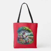 Girl Reading unter einem Baum umgeben von Blume Tasche (Rückseite)