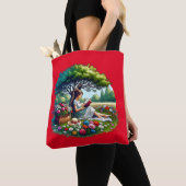 Girl Reading unter einem Baum umgeben von Blume Tasche (Von Nahem)