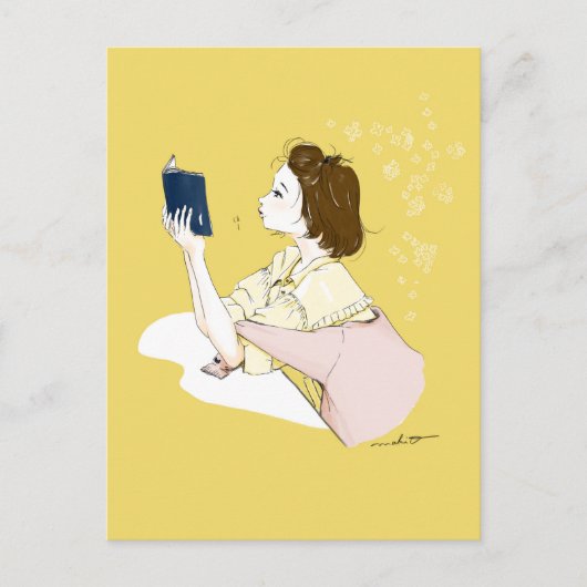 Girl Reading Watercolor Illustration Postkarte (Vorderseite)