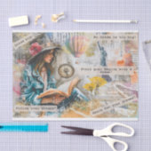 Girl Reading with Dream Quotes Collage Decoupage Seidenpapier (Handwerk)