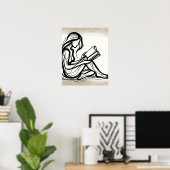 Girl Reads a Book - Line Art Poster (Heimbüro)