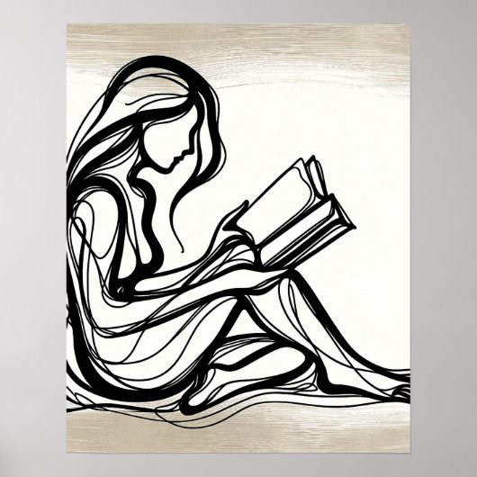 Girl Reads a Book - Line Art Poster (Vorne)