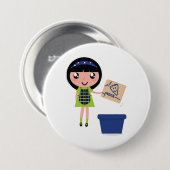 Girl Recycelnd Pizza Box Fun Öko Friendly Button (Vorne & Hinten)
